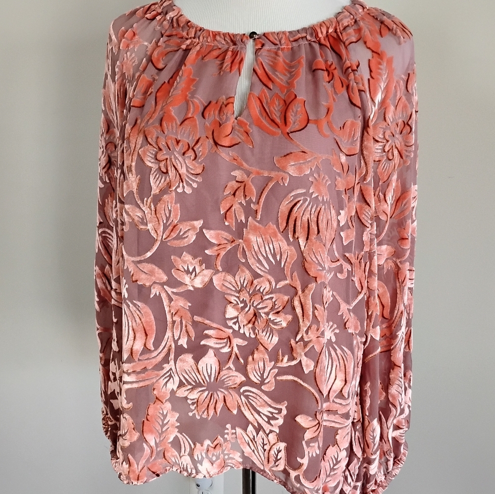 Sundance Eloise Burn Out Velvet Ruffled Bell Sleeve Blouse Size L - Picture 2 of 10